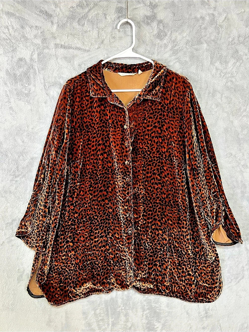 Soft Surroundings Silk Blend Velvet Leopard Top Womens Plus 1X mob wife boho